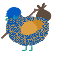 A ultramarine and orange chicken with a double-lace pattern