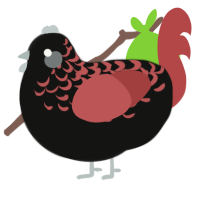A black and red chicken with a half-lace pattern