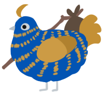 A ultramarine and gold chicken with a bar pattern