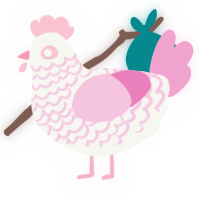 A white and pink chicken with a lace pattern