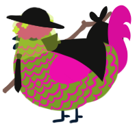 A chartreuse and fuchsia chicken with a lace pattern