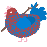A red and sapphire chicken with a double-lace pattern