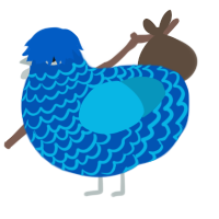 A ultramarine and cerulean chicken with a lace pattern