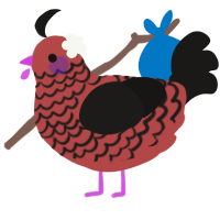 A red and sable chicken with a lace pattern