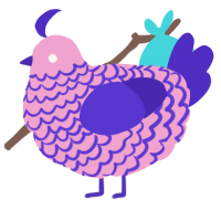 A pink and indigo chicken with a lace pattern