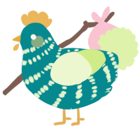 A teal and apple chicken with a bar pattern