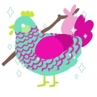A mint and fuchsia chicken with a lace pattern