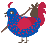 A ultramarine and crimson chicken with a speckle pattern