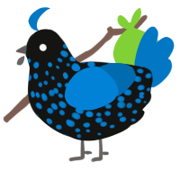A black and sapphire chicken with a speckle pattern