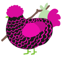 A sable and fuchsia chicken with a lace pattern