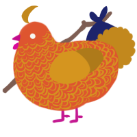 A vermilion and ochre chicken with a double-lace pattern