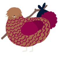 A brown and maroon chicken with a lace pattern