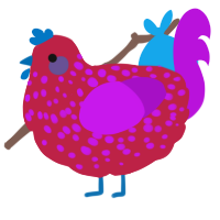 A crimson and amethyst chicken with a speckle pattern