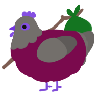 A wine and grey chicken with a head pattern