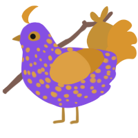 A blurple and orange chicken with a speckle pattern