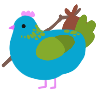 A cerulean and chartreuse chicken with a neck-speckle pattern
