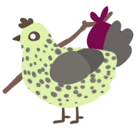 A apple and grey chicken with a speckle pattern