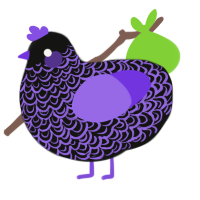 A black and blurple chicken with a double-lace pattern