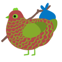 A red and chartreuse chicken with a lace pattern