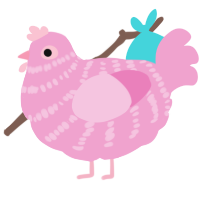 A pink chicken with a bar pattern