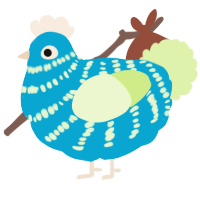 A cerulean and apple chicken with a bar pattern