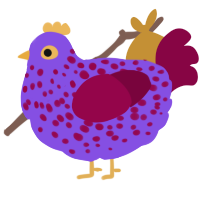 A blurple and maroon chicken with a speckle pattern