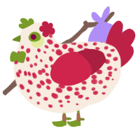 A cream and crimson chicken with a speckle pattern