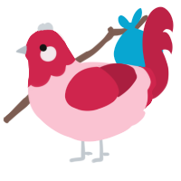 A rose and crimson chicken with a head pattern