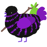 A black and violet chicken with a bar pattern