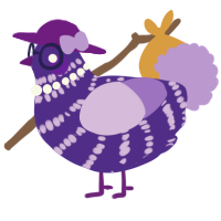 A indigo and lilac chicken with a bar pattern
