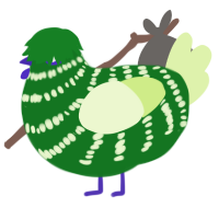 A leaf and apple chicken with a bar pattern