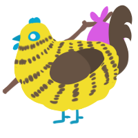 A yellow and bark chicken with a bar pattern