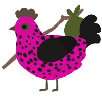 A fuchsia and sable chicken with a speckle pattern