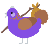 A blurple and brown chicken with a neck-speckle pattern
