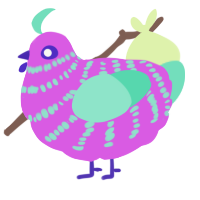 A orchid and mint chicken with a bar pattern