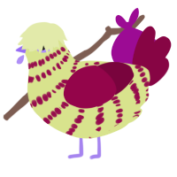 A lemon and maroon chicken with a bar pattern