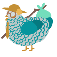 A silver and teal chicken with a lace pattern