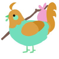 A mint and orange chicken with a head pattern