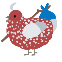 A red and mist chicken with a speckle pattern