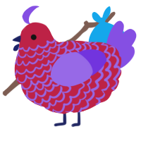 A crimson and blurple chicken with a lace pattern