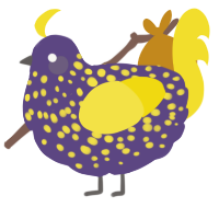 A overcast and yellow chicken with a speckle pattern