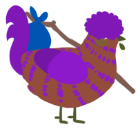 A russet and violet chicken with a bar pattern
