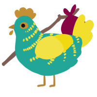 A turquoise and yellow chicken with a half-bar pattern