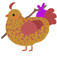A gold and red chicken with a speckle pattern