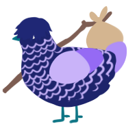 pythagoras, a navy and lilac chicken with a lace pattern