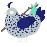 A silver and navy chicken with a speckle pattern