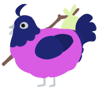 A orchid and navy chicken with a head pattern
