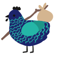 A navy and turquoise chicken with a lace pattern