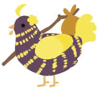 A overcast and yellow chicken with a bar pattern
