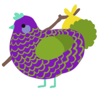 A violet and chartreuse chicken with a lace pattern